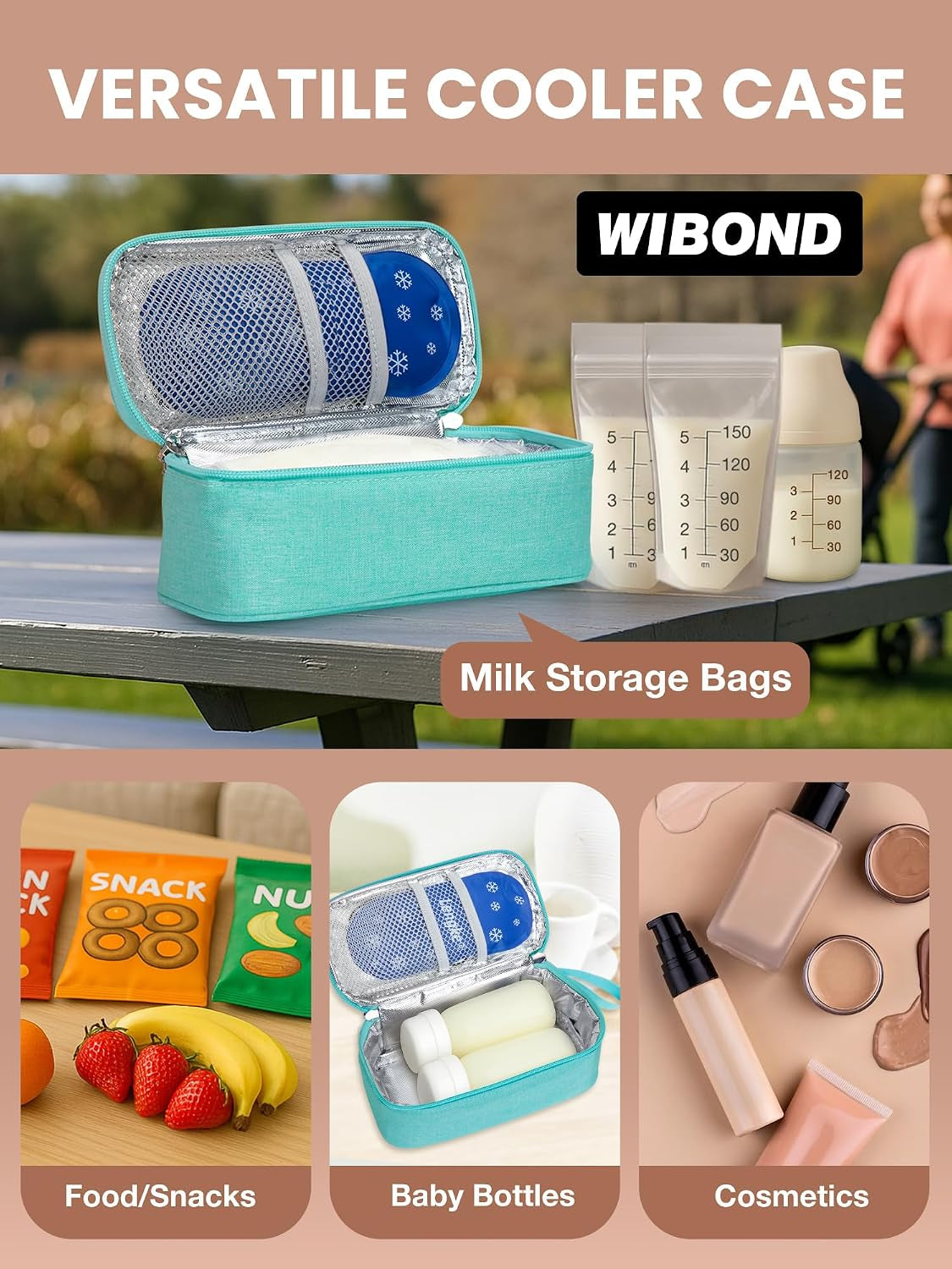 Breast Milk Cooler Travel Bag, Real-Time Temperature Display, Holds 4-6 Breastmilk Storage Bag with 2 Breast Milk Ice Pack, Cooling & Waterproof Portable Cooler for Moms on the Go (Light Green)