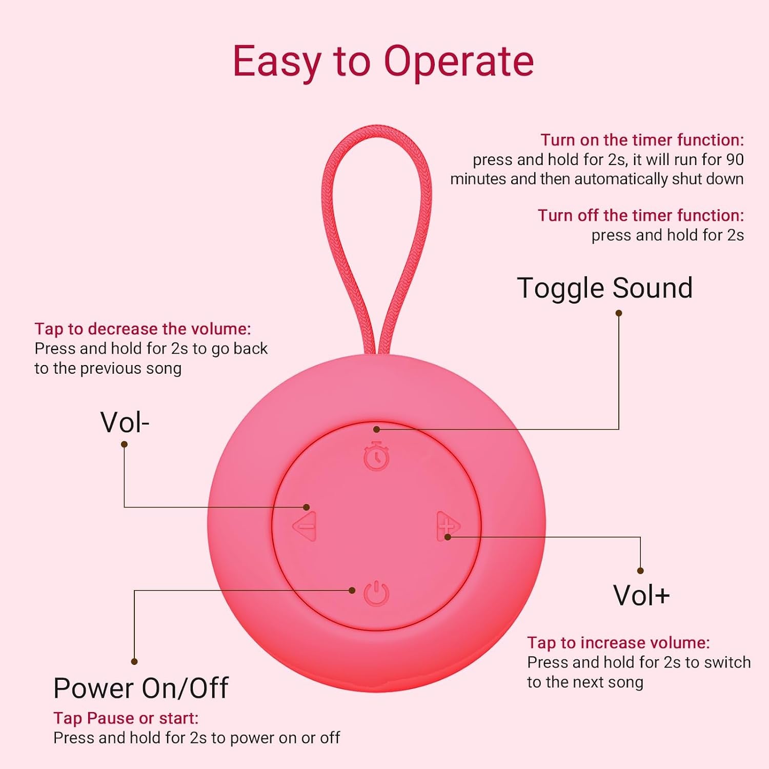 Portable Baby Sound Machine & Essentials for Babies & Kids-Rose